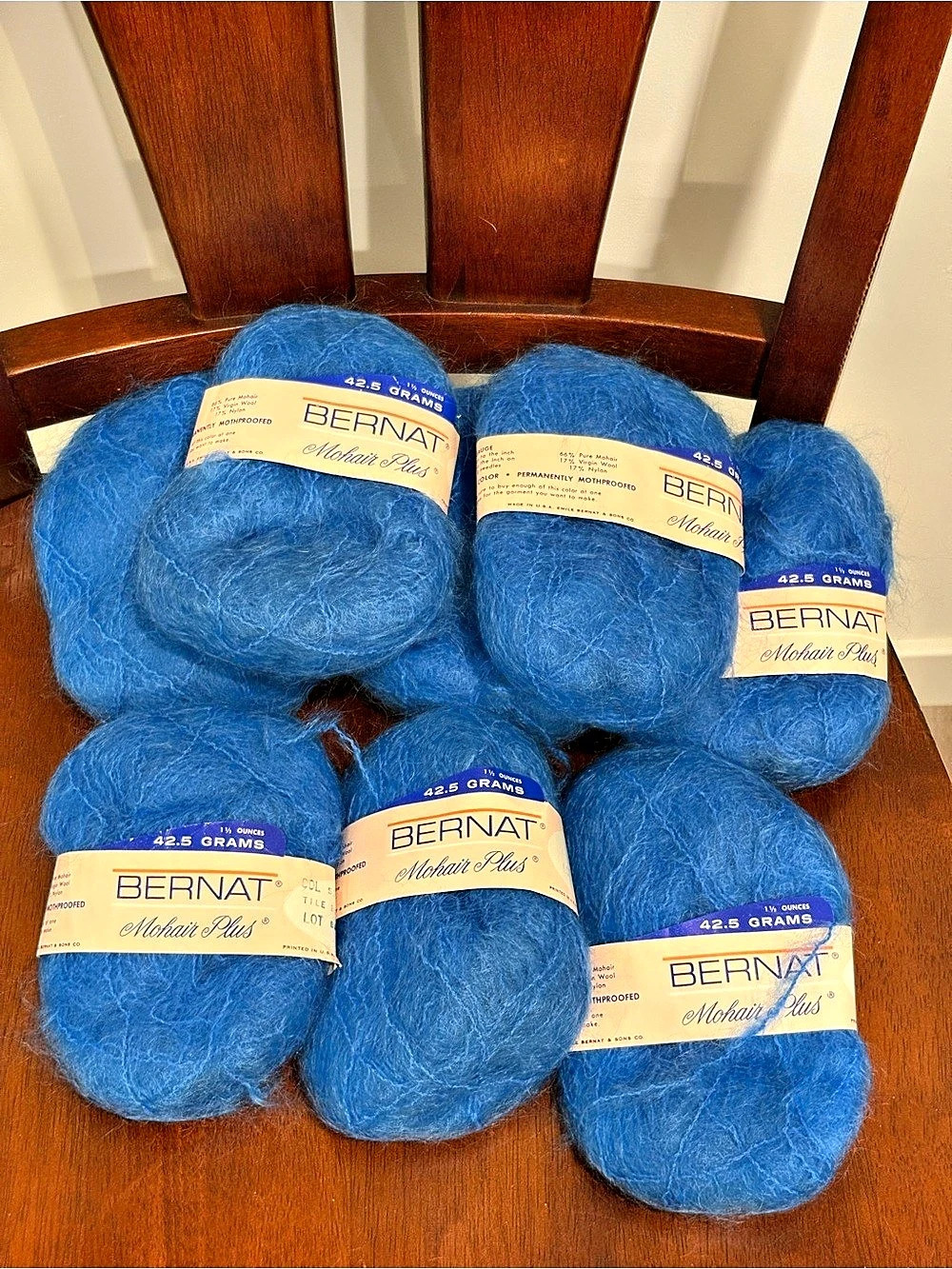 Vintage Set of 8 Skeins BERNAT Mohair Plus Yarn: Tile Blue 4-Weight